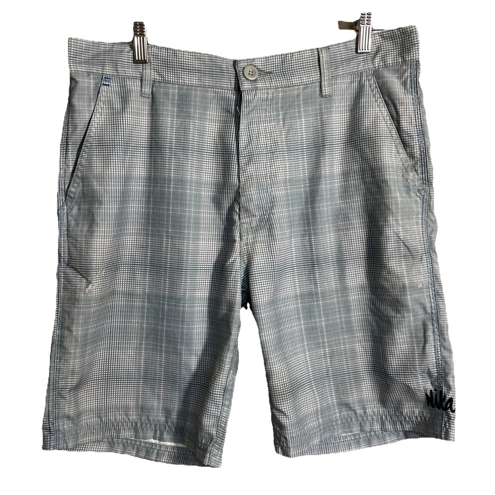 Nika Jedidiah Golf Board Shorts 100% Recycled‎ Size 33 Plaid Blue white